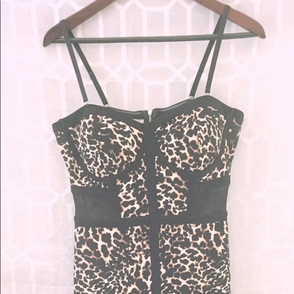 Sexy cheetah print midi dress with slit in front